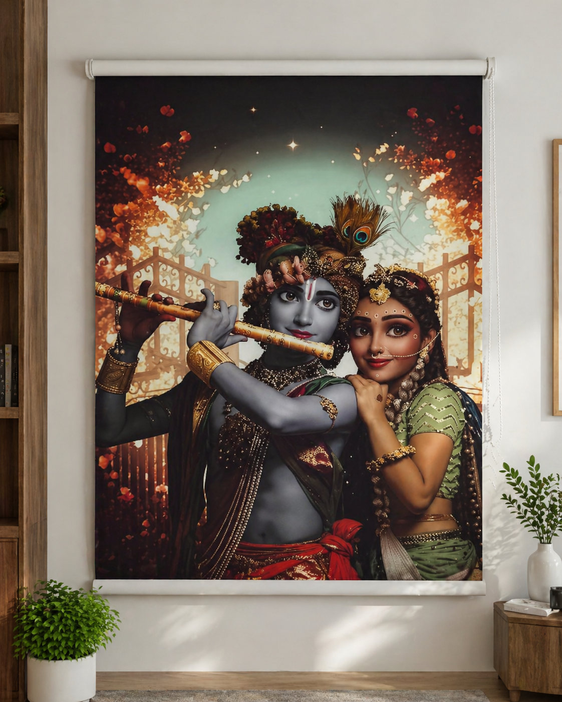 Customized Radha Krishna Print Blackout Roller Blind